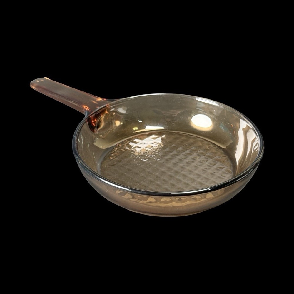 Vtg Corning Vision 7" Skillet Fry Saute Pan Waffle Bottom Amber USA